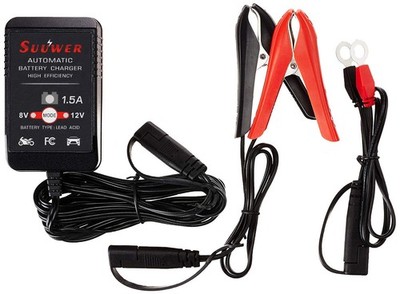 Suuwer 1.5-Amp Trickle Charger 8V/12v Fully-automatic Smart Battery Ch