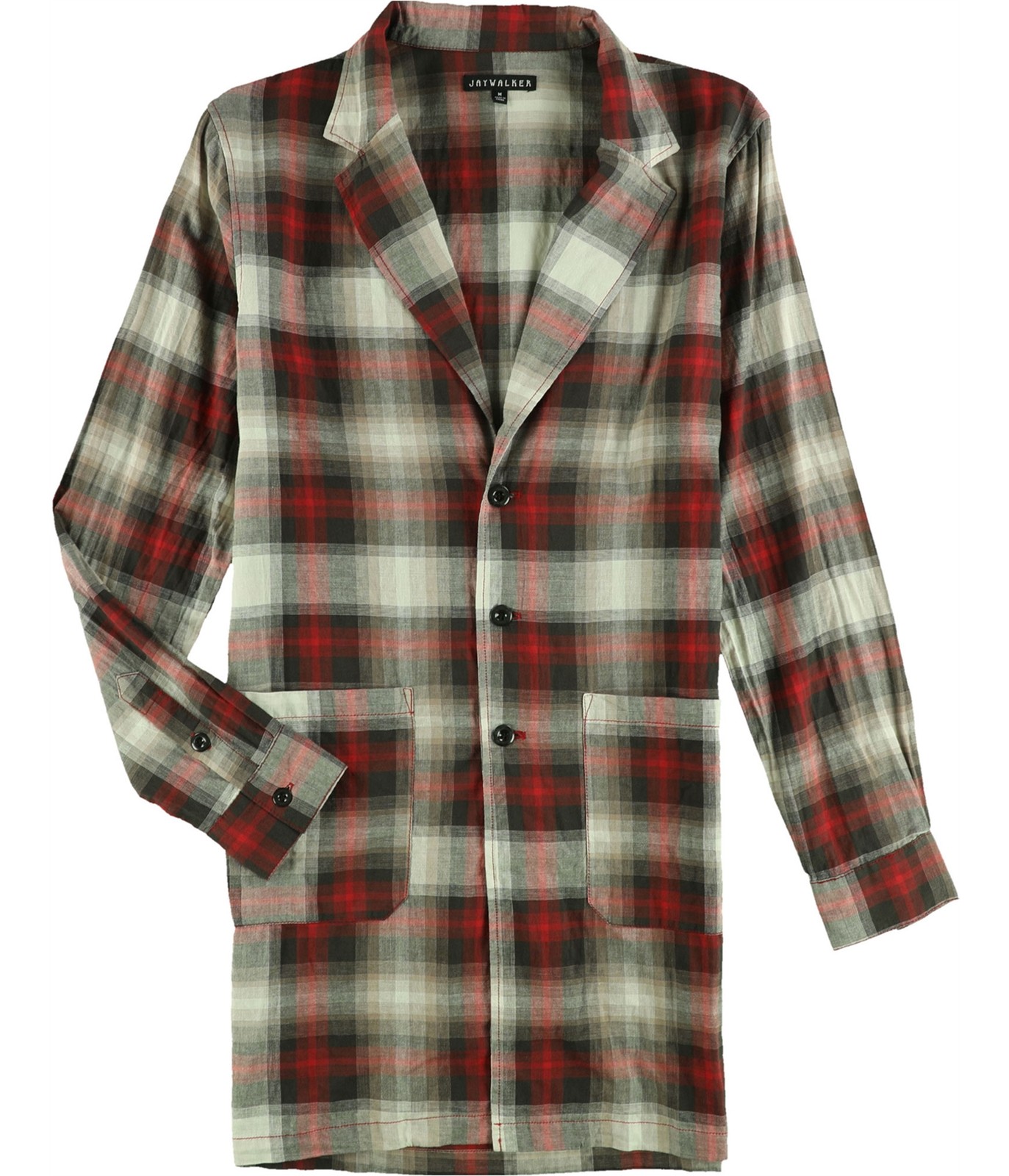 Jaywalker Mens Extended Button Up Shirt, Red, Medium
