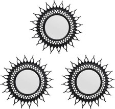 3 Pack Black Mirror for Wall - Small Round Decorative Wall Decor Mirror 25x25cm
