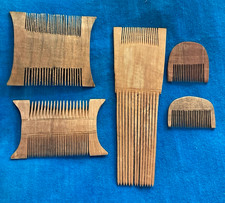 5 Vintage Handcrafted Wooden Hair Combs -From India-early 1970's