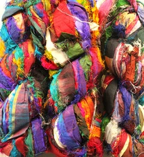 1 Quality Recycled Soft Silk Sari RIBBON Knit Crochet Yarn 1000 Grams -10 Skeins
