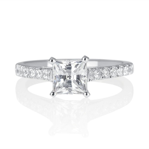 1.60 CT Natural Princess Cut Diamond Engagement Ring 14K White Gold H/VS2 - Picture 4 of 5