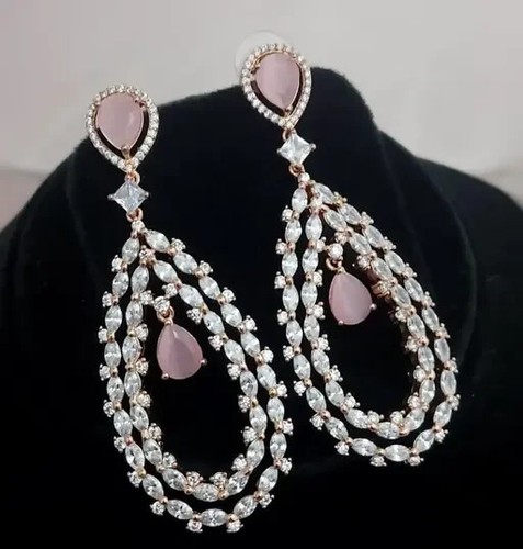 Sparkling Aqua Stone Drop Designer Premium Party & Wedding Jewelry Earrings Set - Picture 6 of 6