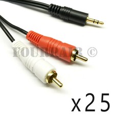 25 Pack Lot - 1.5ft 1/8" 3.5mm AUX Stereo to 2 RCA Male Audio Y Cable MP3 iPod
