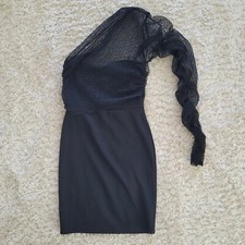 Asos Dress Black One Shoulder Mini LBD Lace Party Womens Size 4