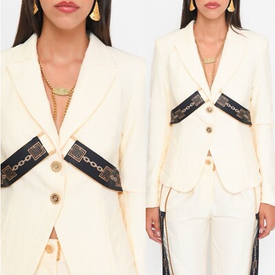 Damen Designer Klassischer Blazer Gil Santucci mit bedrucktem Gummizug. Creme 38