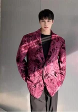 Korean style spring fashionable flocked printed suit for men tops