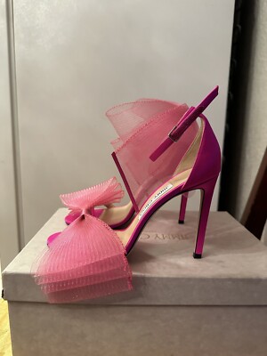 $975.00 New Jimmy Choo Aveline Pink Bow Sandal Size 38 IT/8