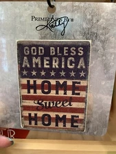Primatives By Kathy Patriotic God Bless America Home Sweet Home Wood Magnet USA