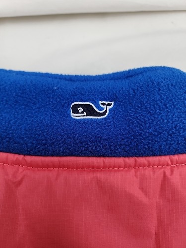 Vineyard Vines Fleece Vest UNISEX Size L Royal Blue Coral Pink Collared Full Zip - Picture 3 of 13