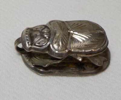 VINTAGE 800 SILBER SKARABÄUS KÄFER ÄGYPTEN GROSSER 3D HALSKETTE ANHÄNGER #64