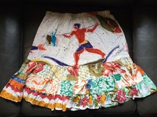 Vtg JAMS WORLD Ruffle Tiered Skirt Wmns Sz L Pull On Lets Go Fishing Art Hawaii