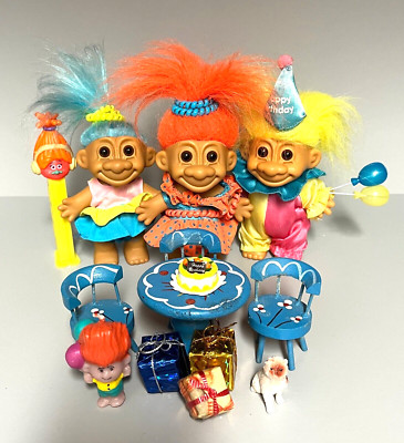 Russ OOAK Birthday Troll Doll Display with Accessories, Free Shipping!
