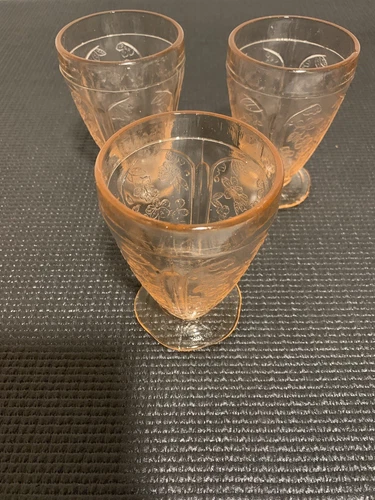 Vintage Depression Jeanette Glass Cherry Blossom Pink 3 3/4" Tumblers Lot