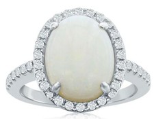 2.02CT DIAMOND & AAA PINK OPAL 14K WHITE GOLD OVAL & ROUND CLASSIC HALO FUN RING