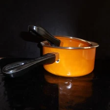 2 Vintage Art Deco Design Metal Enamel Cooking Pots XXe PN France N3019