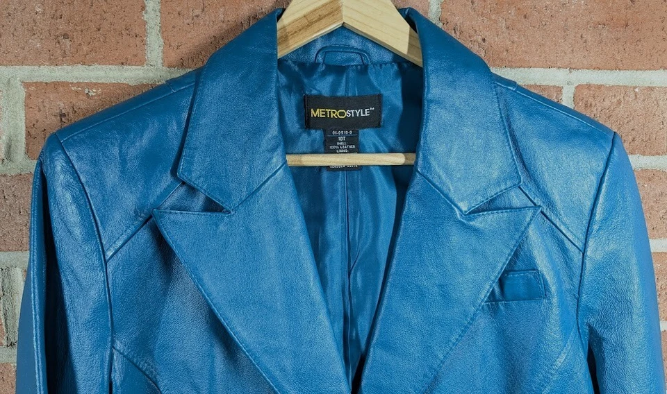 Vintage MetroStyle Womens Leather Blazer Jacket 10 T Mod Rock Punk 80s Western - Image 4 of 4