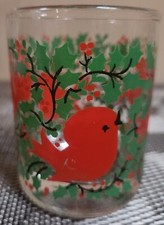 Red Birds  Holly Christmas Glass Votive Candle Holder; 2.5" Height; 2" Diameter