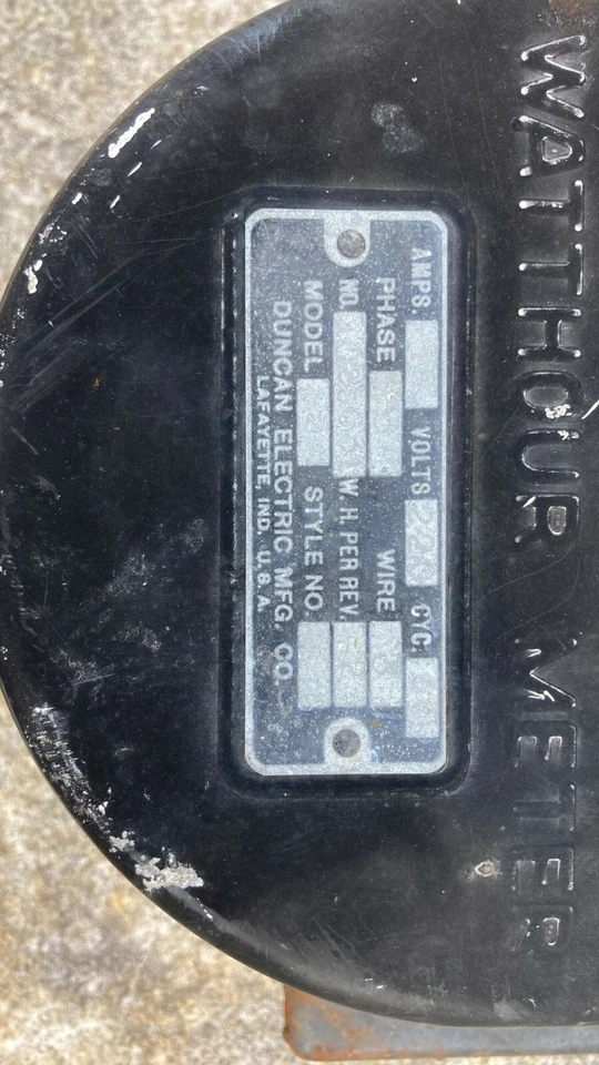 Medidor de vatio-hora trifásico Duncan vintage/antiguo cubierta de metal base de hierro fundido Foto 3 de 4