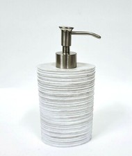 NEW LIGHT GRAY RESIN STRIPES SOAP DISPENSER,BRUSHED SILVER NICKLE PUMP