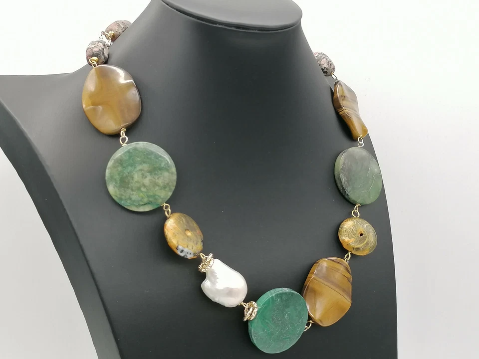 collana da donna giada occhio di tigre perla diaspro argento FATTA IN ITALIA - Immagine 4 di 4