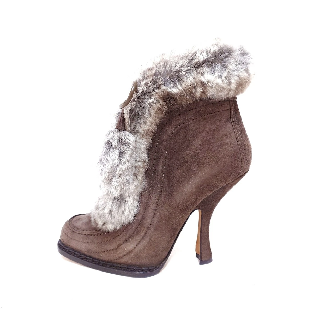 Auth DIOR/ChristianDior   Bottes femme fourrure daim gris clair marron foncé