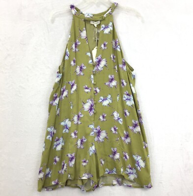 Honey Belle / Green Orchid Floral Print Halter Neck Top Shorts Romper / Size L