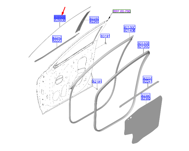 HYUNDAI TUCSON NX4 MK4 Front Left Door Frame Top Strip 82850N7000