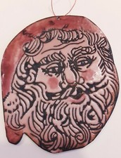 Vintage Antique Santa Claus Face Ceramic glazed handmade Ornament St. Nicholas