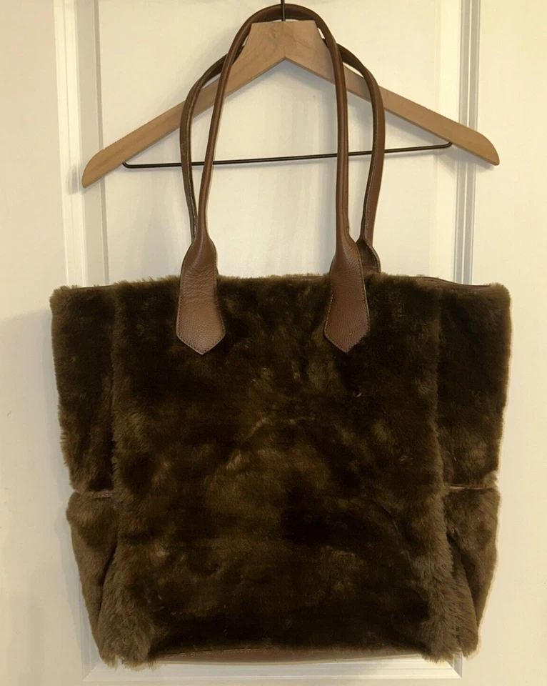 POTTERY BARN 儿童人造毛皮大号棕色托特包婴儿幼儿包钱包外袋 — 第 2/4 张图片