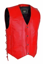 Mens Motorcycle Vest Biker Red Club Vest Genuine Cowhide Leather Concealed Carry
