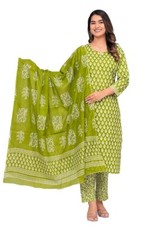 Women's Cotton Printed Straight Kurta with Palazzo  Dupatta Set