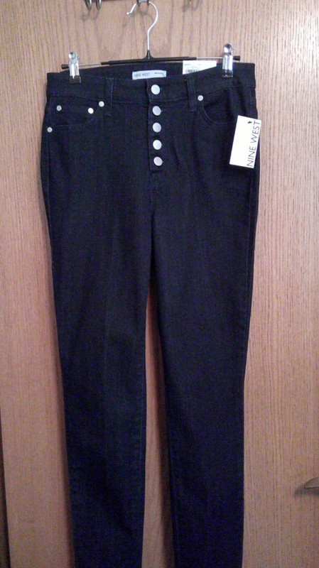 Nine West Sz 6 Dark Indigo Skinny Jeans w Buttons New