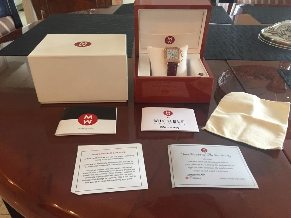 Michele Rose Gold Deco Diamond .60ct Alligator Leather Watch w/Mother Pearl Face - Image 4 of 4