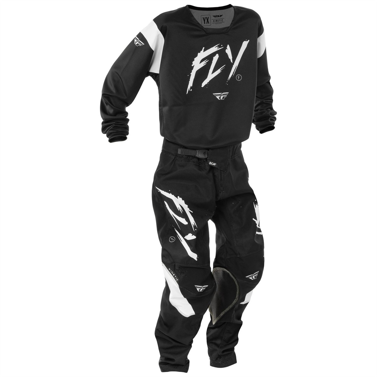 Fly Racing 2025 Motocross Combo Kit Kinetic Youth Black White MX