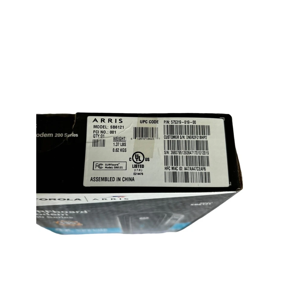 Motorola Arris SURFboard SB6121 Cable Modem 200 Series DOCSIS 3.0 172Mbps w/ Box - Image 2 of 4