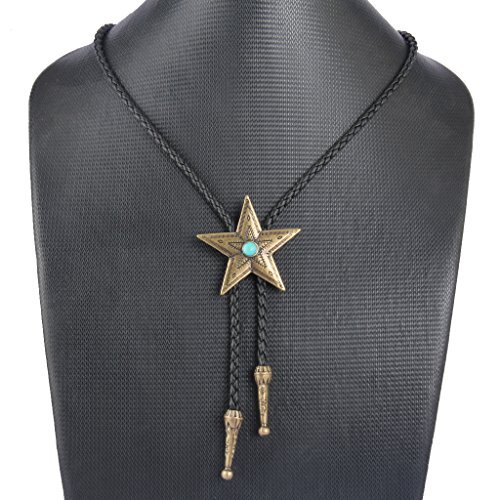 Western Cowboy Bolo Tie Men Leather Necktie Rope Cord Pendant Bl044-star Gold - Picture 7 of 7