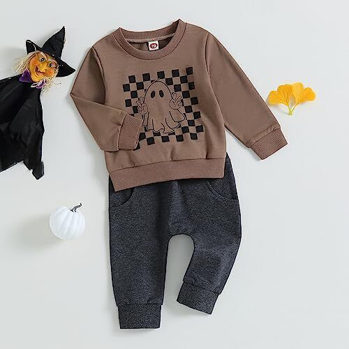 Toddler Infant Baby Boys Halloween Outfits Ghost Newborn Boy Fall 2-3T Coffee - Picture 4 of 8