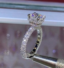 3Ct Round Cut VVS1 Moissanite Women's Halo Engagement Ring 14K White Gold Plated