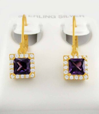 LAB CREATED 1,28 kt AMETHYST & MIT SAPHIR OHRHÄNGER .925 Silber (gelb)