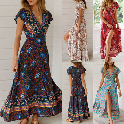 Women Summer Holiday Floral Tunic Dress Ladies Beach Boho Casual Dress Plus Size