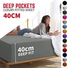Extra Deep 40CM Fitted Sheet Bed Sheets Single Double King Super King Bed Size