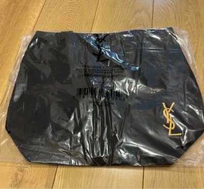 Yves Saint Laurent YSL Tote Bag Black Gold Embroidery Logo Novelty NEW