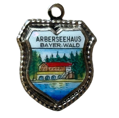 Vintage silver GERMANY ARBERSEEHAUS BAYER WALD FOREST LAKE TRAVEL charm #1352