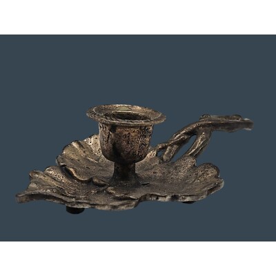 Vintage 1980's Brass Candlestick, Leaf and Vine Shape Candle Vintage 1980's Brass Candlestick, Leaf and Vine Shape Candle