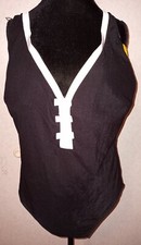 NWT IT FIGURES 26W Tummy Thinner Slimming Black White Bows One-Piece Swimsuit