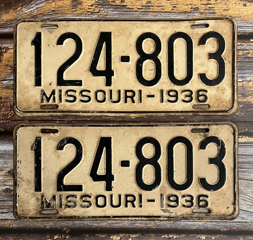 1936 Missouri License Plate Matched Pair / Set 124-803