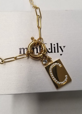 Mint & Lily Pave ''C'' Initial Pendant Necklace with Paperclip Chain 18''