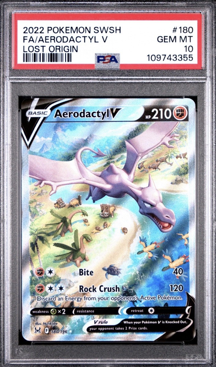 Pokémon TCG Aerodactyl V 180/196 Lost Origin Full Art Holo PSA 10