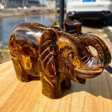 2.9LB Natural Tiger's Eye Hand Carved Elephant Statue Reiki Healing Crystal